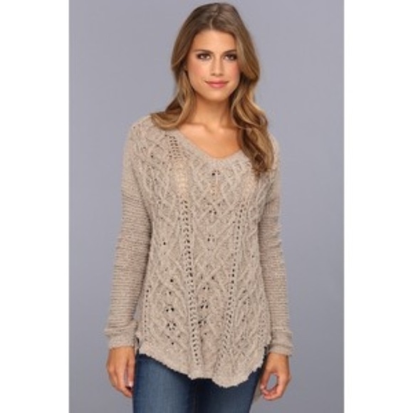 Free People Sweaters - Free People Tan Cross My Heart Knit Sweater